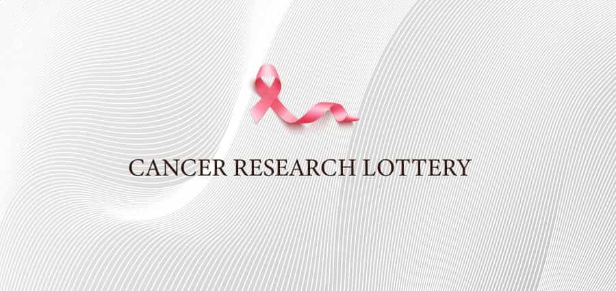A cancer survivor ribbon and the words, Cancer Research Lottery