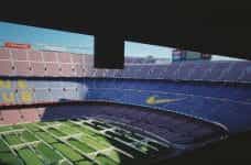 Inside an empty Camp Nou stadium in Barcelona, Spain.