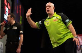 Michael van Gerwen at the oche.