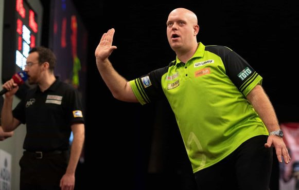 Michael van Gerwen at the oche.