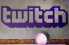 Twitch logo painted on a wall.