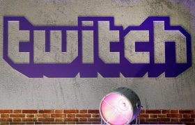 Twitch logo painted on a wall.