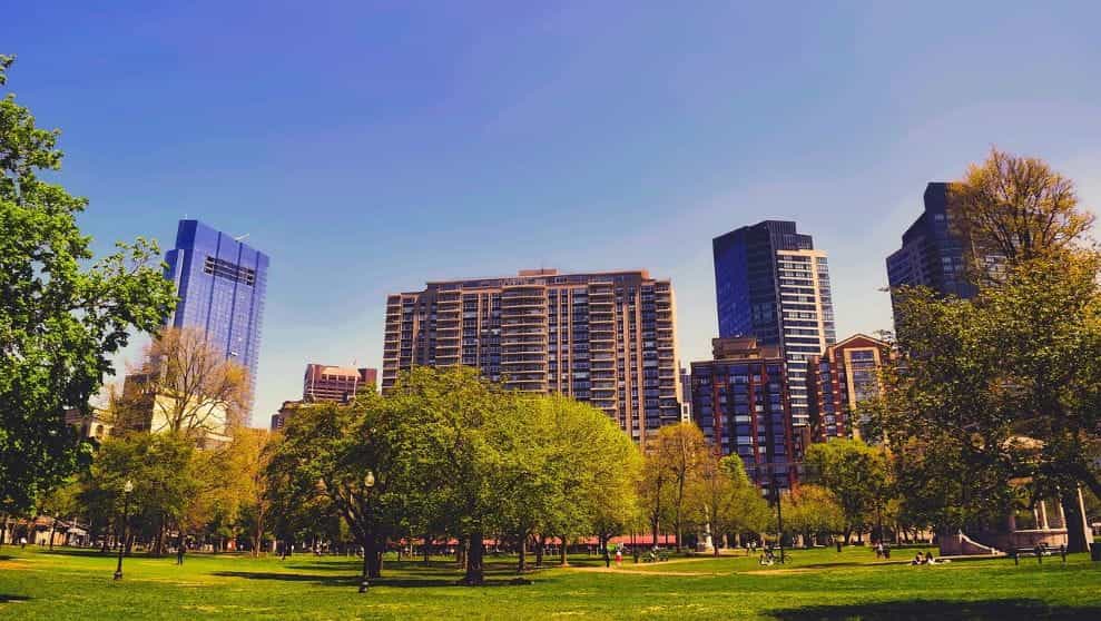 A small park in downtown Boston, Massachusetts.