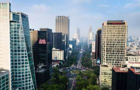 Skyscrapers on Paseo de la Reforma in Mexico City, Mexico.