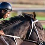A jockey riding a racehorse.