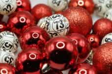 A mix of Christmas baubles and lottery balls.