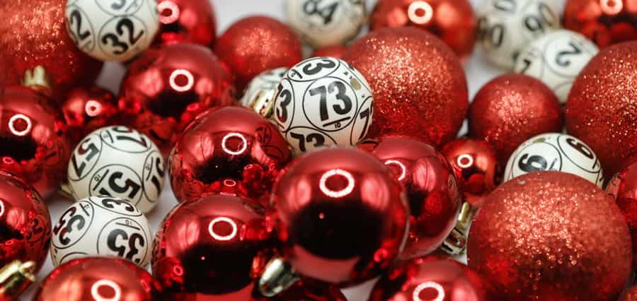 A mix of Christmas baubles and lottery balls.