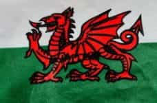 A Welsh flag with red dragon.