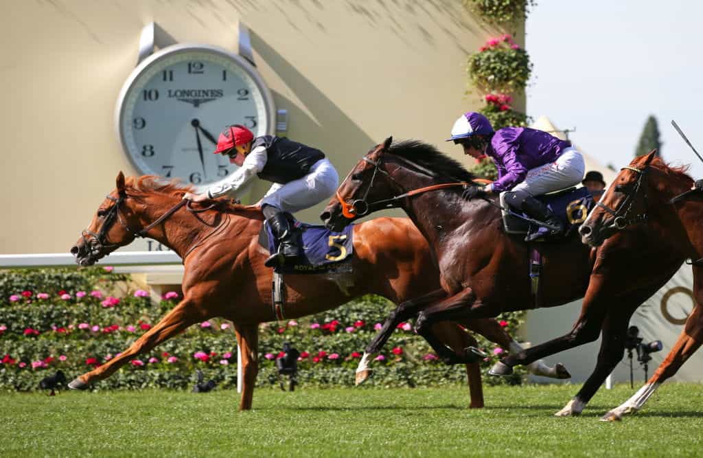 Kyprios ridden by Ryan Moore beats Mojo Star (6) ridden by Rossa Ryan on the way to winning The Gold Cup at Royal Ascot 2022.