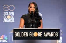 Selenis Leyva speaking during the 80th Annual Golden Globe Awards Nominations at The Beverly Hilton, 2022.