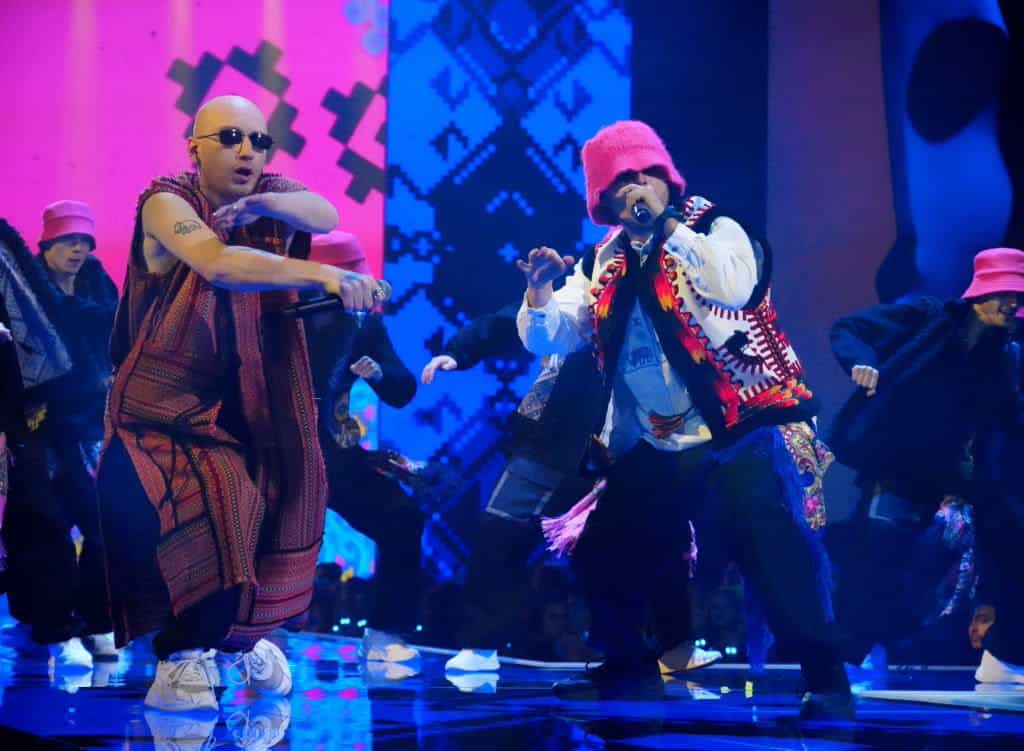 Kalush Orchestra performing onstage during the MTV Europe Music Awards 2022.