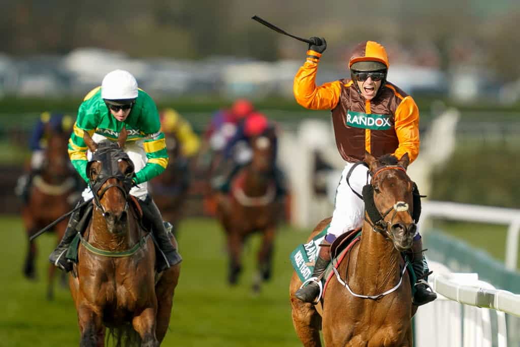 Noble Years and Any Second Now cross the winning line in the 2022 Grand National.