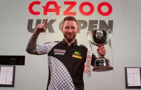 Danny Noppert poses with his 2022 UK Open trophy.