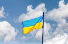 The blue and yellow Ukrainian flag.