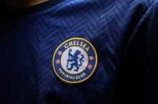 Chelsea FC logo on a football shirt.