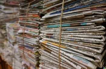 Stacks of newspapers.
