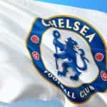A flag with Chelsea Football Club's crest.