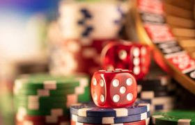 Roulette wheel and craps dice