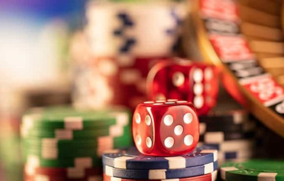 Roulette wheel and craps dice