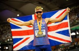 Josh Kerr of Great Britain following the Men’s 1500-meter final during day five of the World Athletics.