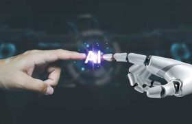 AI robot hand and human hand