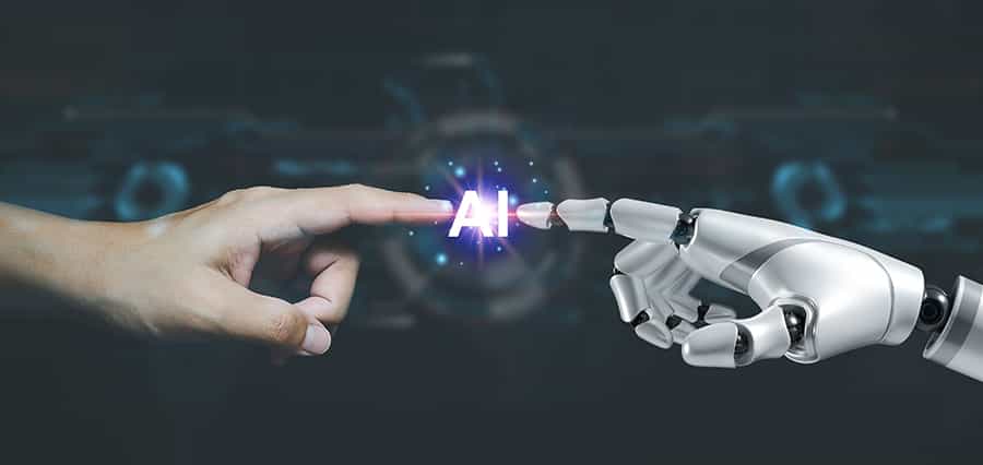 AI robot hand and human hand