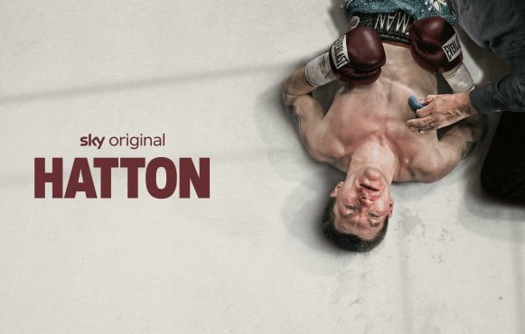 Boxer Ricky Hatton is lying knocked out on the canvas.