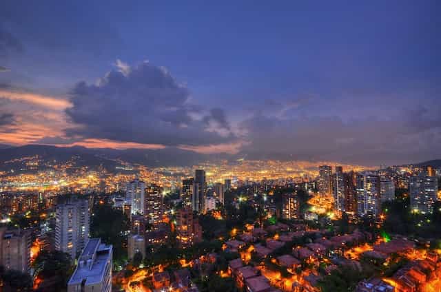 The city of Medellín, Colombia at dusk.