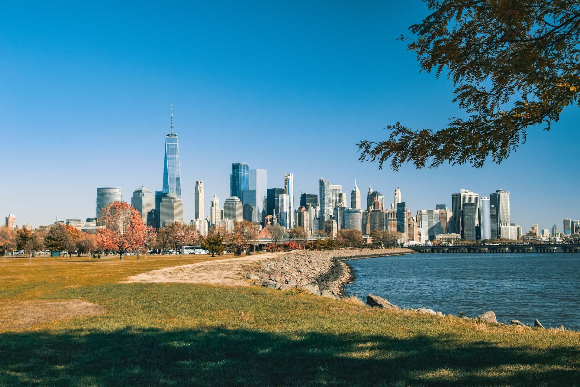 A view of the sprawling Manhattan skyline as seen from across the river in New Jersey.