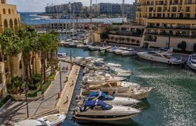 Yachts moored in Portomaso Harbor in Malta.