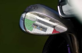 A golf club with ‘Team Europe’ painted on its bottom.