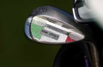 A golf club with ‘Team Europe’ painted on its bottom.