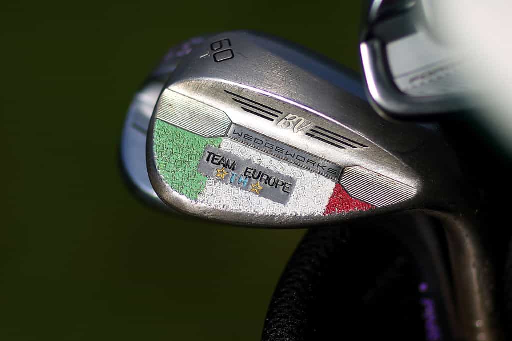 A golf club with ‘Team Europe’ painted on its bottom.