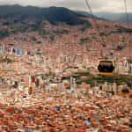 Cable cars running over the sprawling metropolis of La Paz, Bolivia.