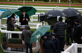 The ITV production team is at work during the Cheltenham Festival.