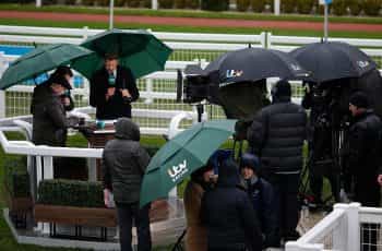 The ITV production team is at work during the Cheltenham Festival.