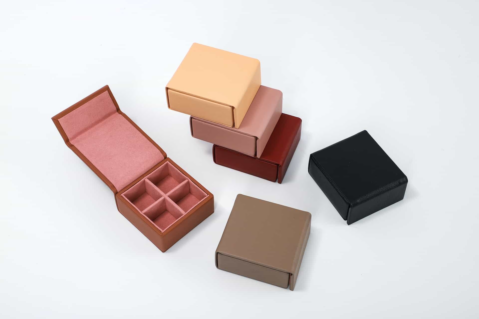 Various small colorful empty boxes.