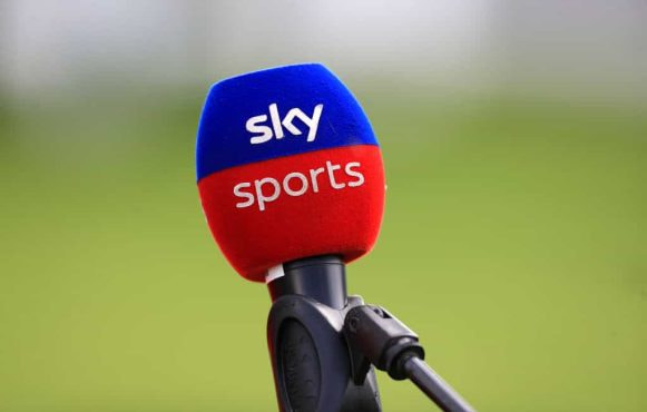 A Sky Sports branded microphone is ready for action.