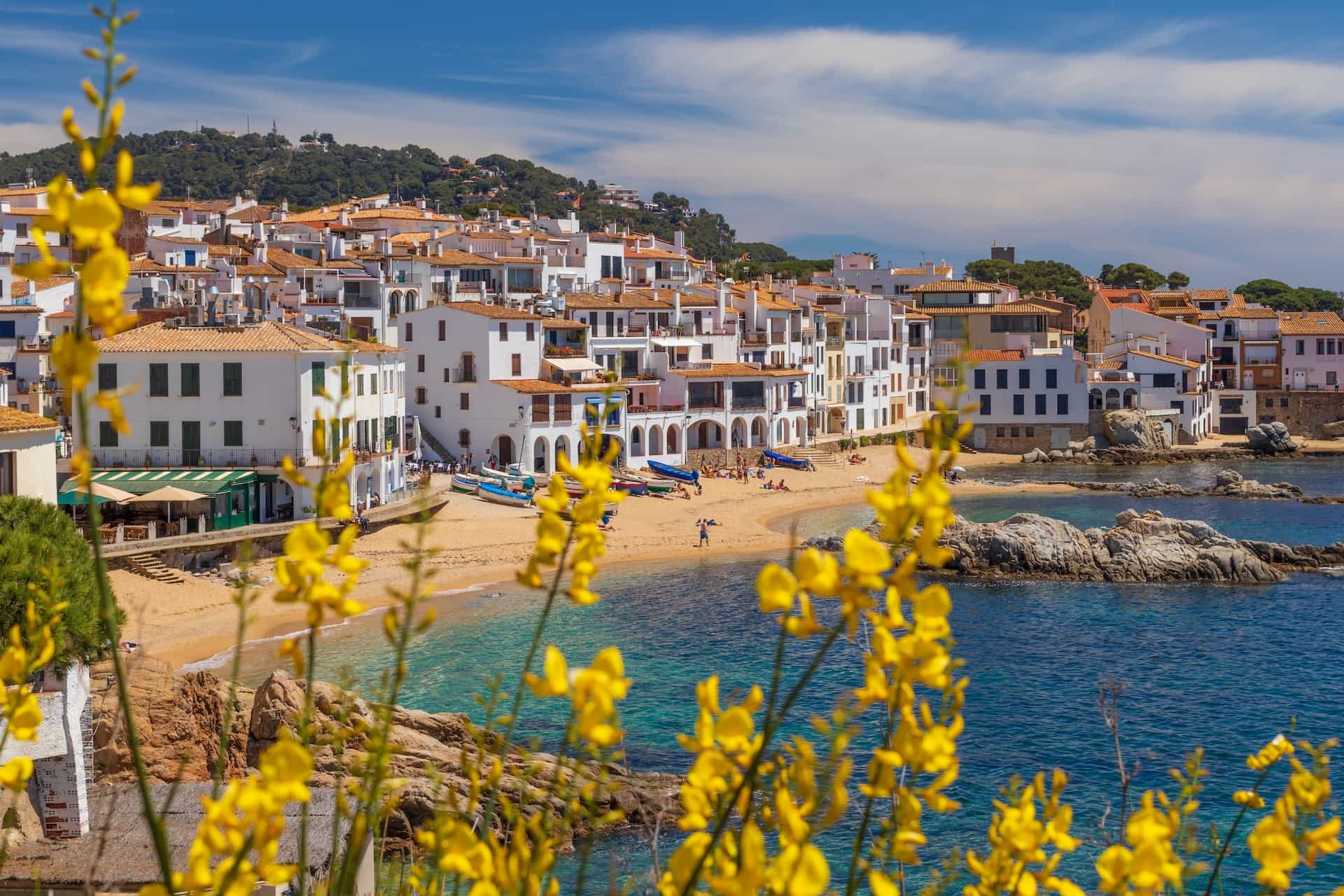 White houses on the coast at Palafrugell, Spain.