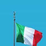 The flag of Italy fluttering in a breeze.