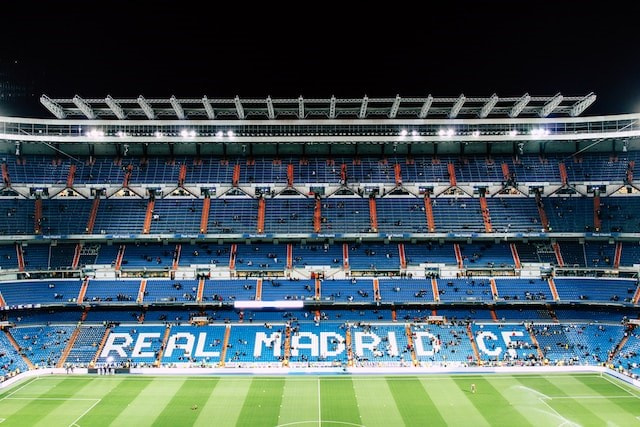 Real Madrid stadium at night.