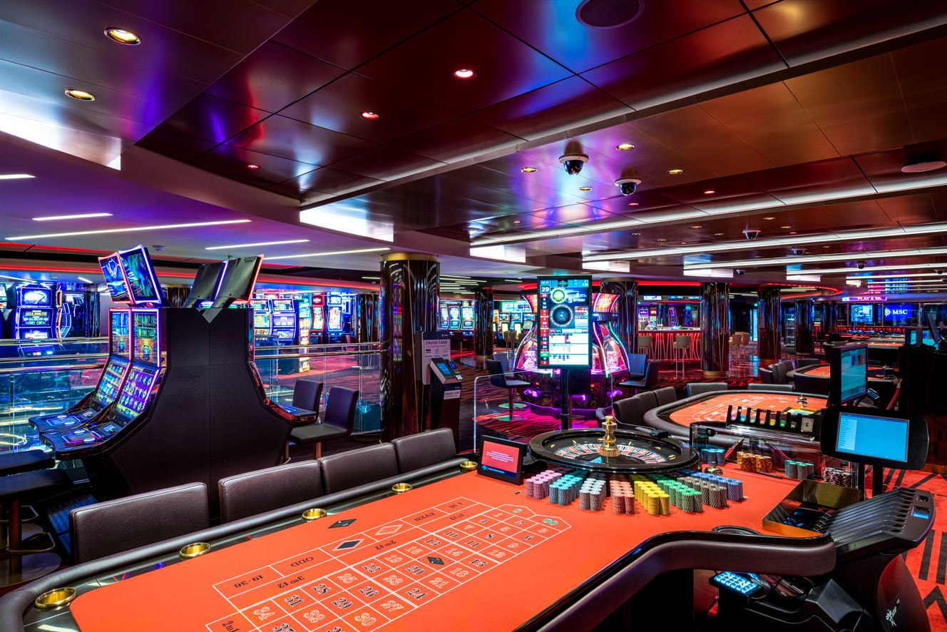 A shot of a casino on board an ocean liner.