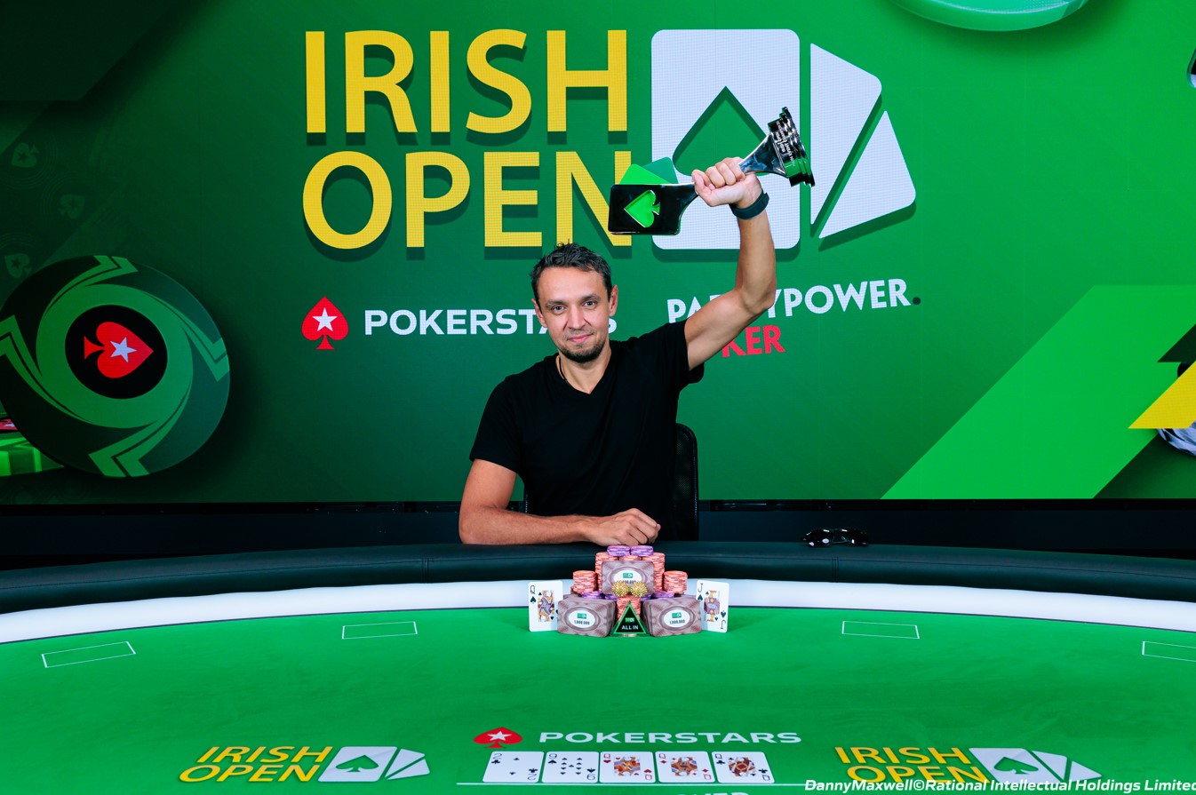 Finland's Tero Laurila poses with his Irish Poker Open trophy.