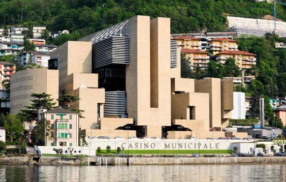 Casinò di Campione pictured from Lake Lugano.