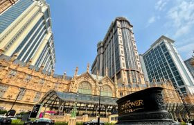 Macau’s Londoner Hotel viewed from outside its main entrance.