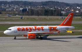 An Image Showing an EasyJet Aeroplane on the Runway of an Airport.