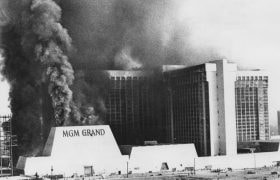 Smoke pours from Las Vegas’ MGM Grand Hotel during a deadly 1980 fire.