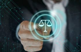 A Man Pressing a Vitual Button Representing Laws