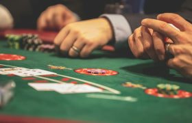 Blackjack table with cards and chips