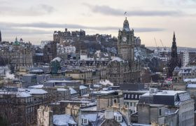 A Light Sprinkling of Snow Seen on the Rooftops in Edinburgh.